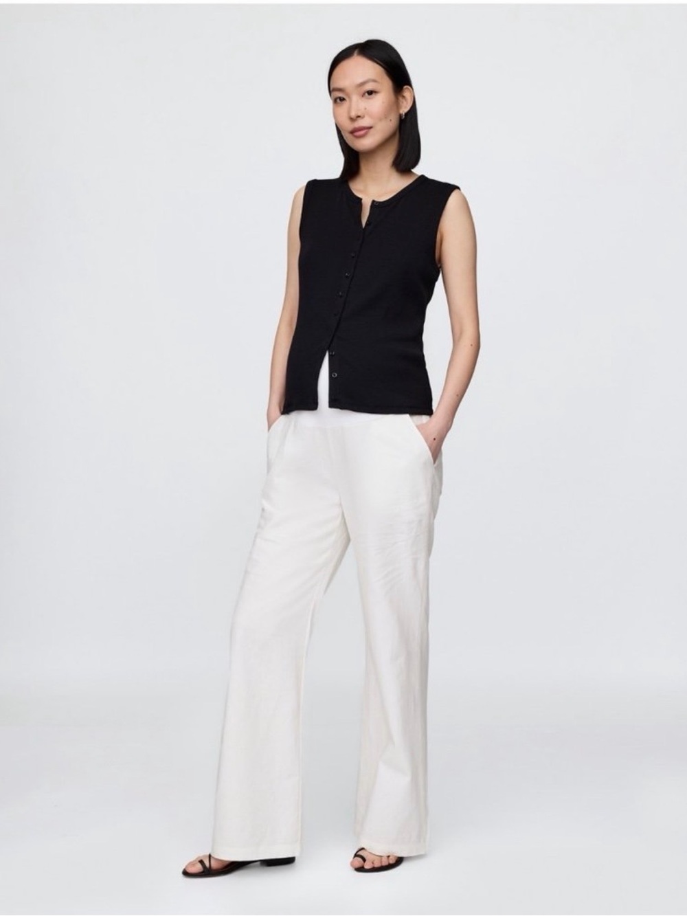 GAP Linen Maternity Cream Wide-Leg Pants